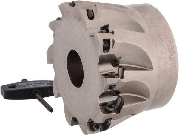 Seco - 10 Inserts, 3" Cut Diam, 1" Arbor Diam, 0.433" Max Depth of Cut, Indexable Square-Shoulder Face Mill - 0/90° Lead Angle, 2" High, XO.X 1204.. Insert Compatibility, Through Coolant, Series Super Turbo - Industrial Tool & Supply