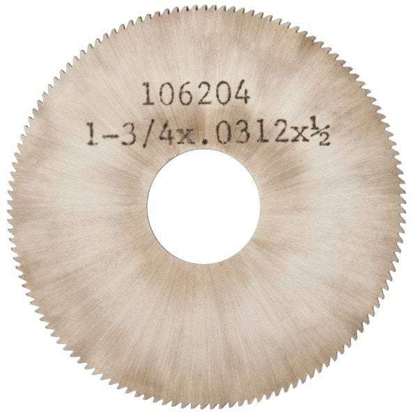 Made in USA - 1-3/4" Diam x 0.031" Blade Thickness, 1/2" Arbor Hole Diam, 130 Teeth, Solid Carbide, Jeweler's Saw - Uncoated - Industrial Tool & Supply
