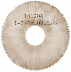 Made in USA - 1-3/4" Diam x 0.031" Blade Thickness, 1/2" Arbor Hole Diam, 130 Teeth, Solid Carbide, Jeweler's Saw - Uncoated - Industrial Tool & Supply