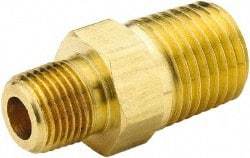 Parker - 3/8 x 1/8 Male Thread, Brass Industrial Pipe Hex Nipple - MNPTF, 1,000 psi - Industrial Tool & Supply