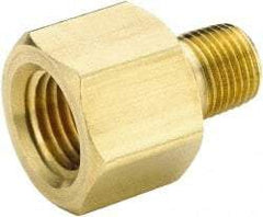 Parker - 1/4 Male Thread x 3/8 Female Thread, Brass Industrial Pipe Adapter - MNPTF x FNPTF, 1,000 psi - Industrial Tool & Supply