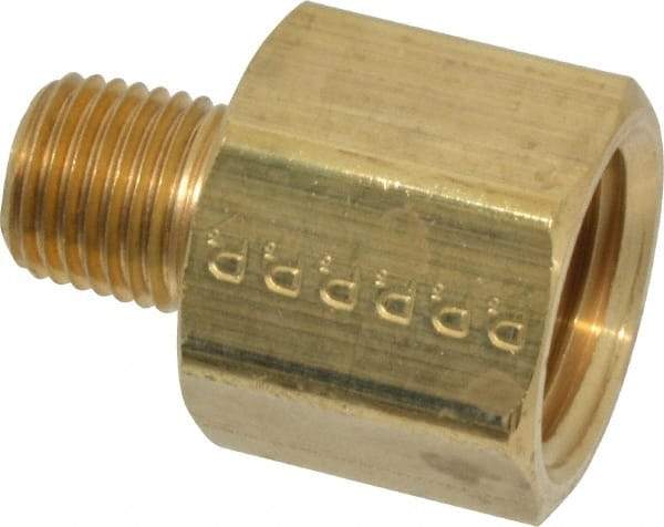 Parker - 1/4 Male Thread x 1/2 Female Thread, Brass Industrial Pipe Adapter - MNPTF x FNPTF, 1,000 psi - Industrial Tool & Supply