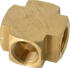 Parker - 3/4 Female Thread, Brass Industrial Pipe Female Cross - FNPTF, 1,000 psi - Industrial Tool & Supply