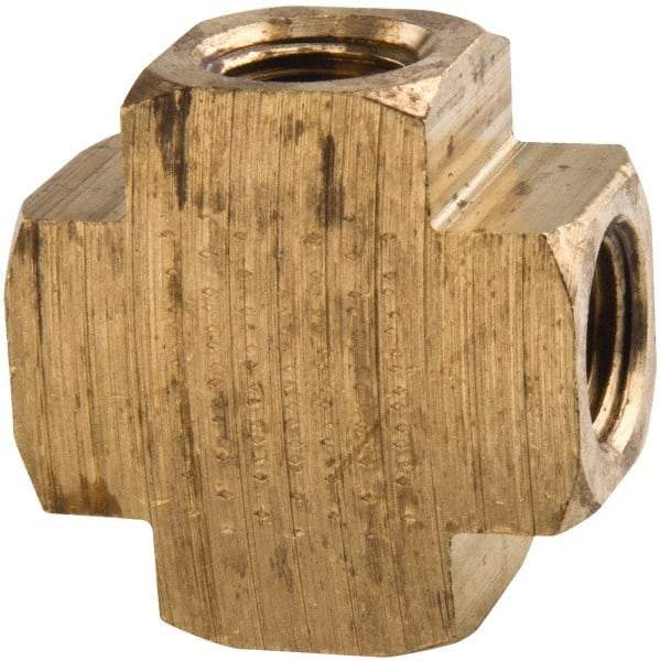Parker - 1/8 Female Thread, Brass Industrial Pipe Female Cross - FNPTF, 1,000 psi - Industrial Tool & Supply