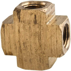 Parker - 1/8 Female Thread, Brass Industrial Pipe Female Cross - FNPTF, 1,000 psi - Industrial Tool & Supply