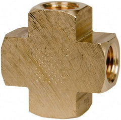 Parker - 1/4 Female Thread, Brass Industrial Pipe Female Cross - FNPTF, 1,000 psi - Industrial Tool & Supply