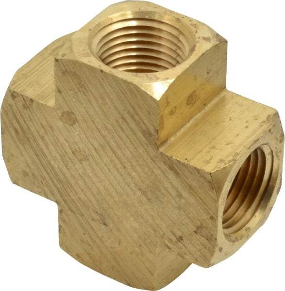 Parker - 1/2 Female Thread, Brass Industrial Pipe Female Cross - FNPTF, 1,000 psi - Industrial Tool & Supply