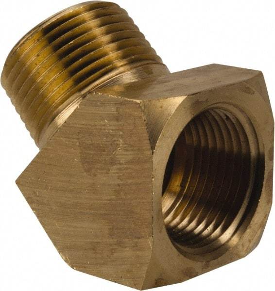 Parker - 3/4 Male Thread x 3/4 Female Thread, Brass Industrial Pipe 45° Street Elbow - MNPTF x FNPTF, 1,000 psi - Industrial Tool & Supply