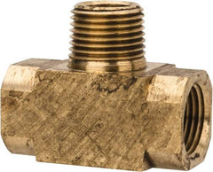 Parker - 3/8 Male Thread x 3/8 Female Thread, Brass Industrial Pipe Male Branch Tee - MNPTF x FNPTF, 1,000 psi - Industrial Tool & Supply