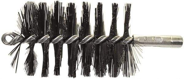 Schaefer Brush - 4-1/2" Brush Length, 3-1/4" Diam, Double Stem, Single Spiral Flue Brush - 7-1/2" Long, Tempered Steel Wire, 1/4" NPSM Male Connection - Industrial Tool & Supply