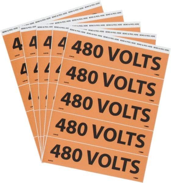 NMC - Electrical Markers Label - Legend: 480 Volts, English, Black & Orange, 9" Long x 2-1/4" High, Sign Muscle Finish - Industrial Tool & Supply