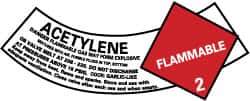 NMC - Hazardous Materials Label - Legend: Acetylene Gas - Flammable 2, English, Red, Black & White, 5-1/4" Long x 2" High, Sign Muscle Finish - Industrial Tool & Supply