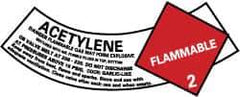 NMC - Hazardous Materials Label - Legend: Acetylene Gas - Flammable 2, English, Red, Black & White, 5-1/4" Long x 2" High, Sign Muscle Finish - Industrial Tool & Supply