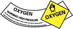 NMC - Hazardous Materials Label - Legend: Oxygen Warning! High Pressure, English, Yellow, Black & White, 5-1/4" Long x 2" High, Sign Muscle Finish - Industrial Tool & Supply