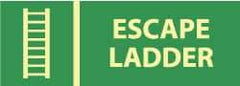 NMC - Escape Ladder, Pressure Sensitive Vinyl Fire Sign - 14" Wide x 5" High, Glow-in-the-Dark - Industrial Tool & Supply