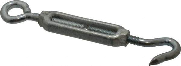 Made in USA - 144 (Eye) & 174 (Hook) Lb Load Limit, 3/8" Thread Diam, 2-7/8" Take Up, Malleable Iron Hook & Eye Turnbuckle - 3-7/8" Body Length, 1/4" Neck Length, 7-1/2" Closed Length - Industrial Tool & Supply