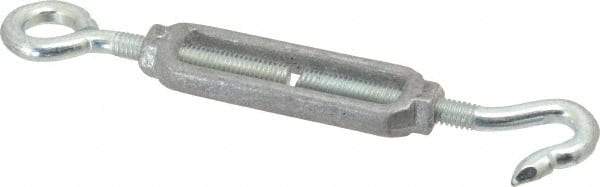 Made in USA - 112 (Hook) & 96 (Eye) Lb Load Limit, 5/16" Thread Diam, 2-9/16" Take Up, Aluminum Hook & Eye Turnbuckle - 3-7/16" Body Length, 7/32" Neck Length, 6-3/4" Closed Length - Industrial Tool & Supply