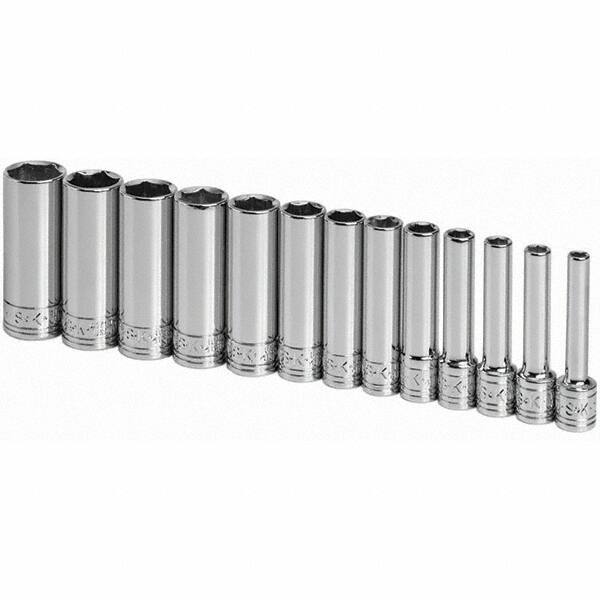 SK - 1/4" Drive Deep Socket Set - 4 to 15mm, Metric Measurement Standard - Industrial Tool & Supply