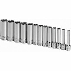 SK - 1/4" Drive Deep Socket Set - 4 to 15mm, Metric Measurement Standard - Industrial Tool & Supply