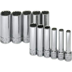 SK - 1/4" Drive Deep Socket Set - 5 to 14mm, Metric Measurement Standard - Industrial Tool & Supply