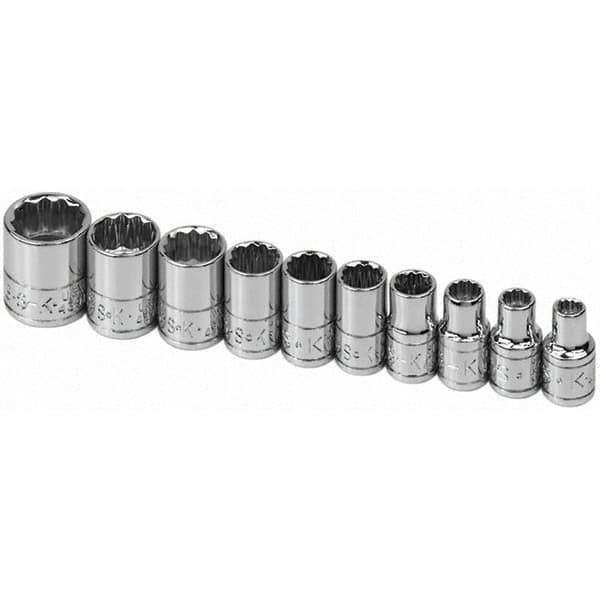 SK - 1/4" Drive Standard Socket Set - 3/16 to 9/16", Inch Measurement Standard - Industrial Tool & Supply
