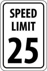 NMC - "Speed Limit 25", 12" Wide x 18" High, Aluminum Speed Limit Signs - 0.063" Thick, Black on White, Rectangle, Post Mount - Industrial Tool & Supply