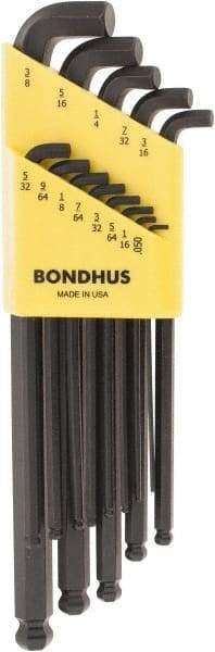 Bondhus - 13 Piece L-Key Short Arm Ball End Hex Key Set - Hex Range 0.05 to 3/8" - Industrial Tool & Supply