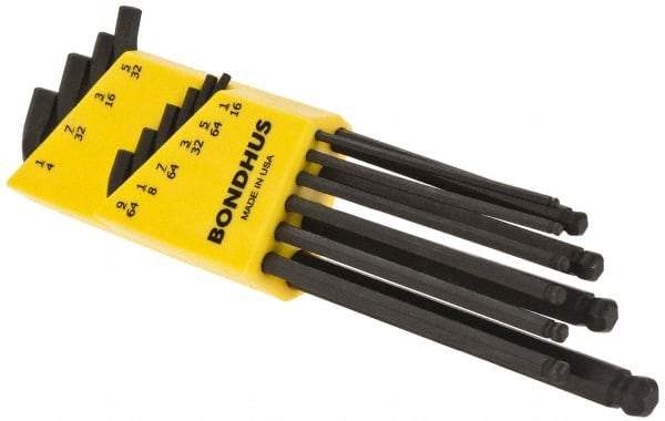 Bondhus - 10 Piece L-Key Ball End Hex Key Set - Hex Range 1/16 to 1/4" - Industrial Tool & Supply