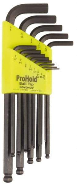 Bondhus - 13 Piece L-Key Ball End Hex Key Set - Hex Range 0.05 to 3/8" - Industrial Tool & Supply