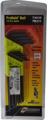 Bondhus - 10 Piece L-Key Ball End Hex Key Set - Hex Range 1/16 to 1/4" - Industrial Tool & Supply