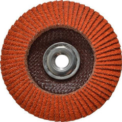 Norton - 40 Grit, 4-1/2" Disc Diam, 5/8-11 Center Hole, Type 29 Ceramic Flap Disc - 13,000 Max RPM, Fiberglass Backing, Arbor Attaching System, Coated - Industrial Tool & Supply