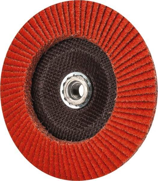 Norton - 36 Grit, 7" Disc Diam, 5/8-11 Center Hole, Type 29 Ceramic Flap Disc - 8,500 Max RPM, Fiberglass Backing, Arbor Attaching System, Coated - Industrial Tool & Supply