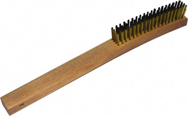 Gordon Brush - 4 Rows x 19 Columns Brass Plater Brush - 5-3/8" Brush Length, 13-3/4" OAL, 1-1/8 Trim Length, Wood Curved Handle - Industrial Tool & Supply