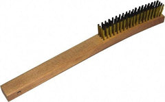 Gordon Brush - 4 Rows x 19 Columns Brass Plater Brush - 5-3/8" Brush Length, 13-3/4" OAL, 1-1/8 Trim Length, Wood Curved Handle - Industrial Tool & Supply