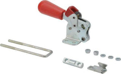 De-Sta-Co - 495 Lb Capacity, Vertical, J Hook, Flanged Base, Carbon Steel Pull Action Latch Clamp - 1.53" Drawing Movement, 3.47" OAL, Threaded U Hook, Straight Handle - Industrial Tool & Supply