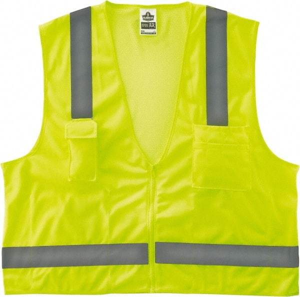 Ergodyne - Size 4X/5XL High Visibility Lime Mesh/Solid Surveyor's Vest - 58 to 64" Chest, ANSI/ISEA 107, Zipper Closure, 4 Pockets, Polyester - Industrial Tool & Supply