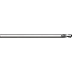 Ball End Mill: 0.25″ Dia, 0.375″ LOC, 4 Flute, Solid Carbide 3″ OAL, 3/16″ Shank Dia, 35 ° Helix, Uncoated, Single End