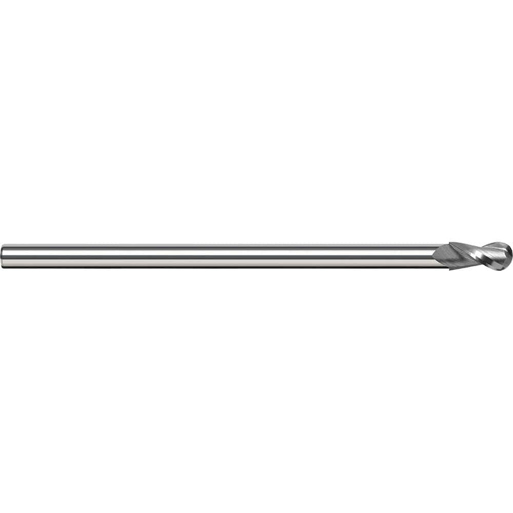 Ball End Mill: 0.375″ Dia, 0.563″ LOC, 2 Flute, Solid Carbide 4″ OAL, 5/16″ Shank Dia, 35 ° Helix, Uncoated, Single End