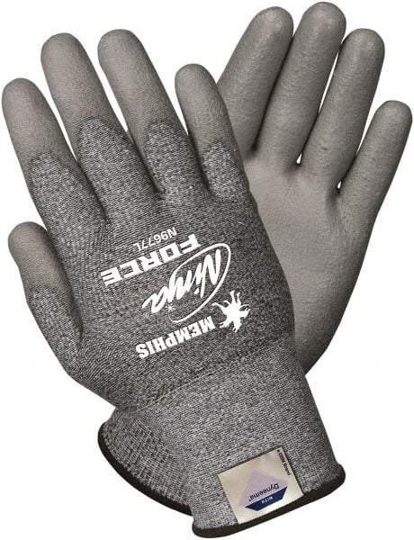 MCR Safety - Size L (9), ANSI Cut Lvl 3, Polyurethane Coated Dyneema Cut Resistant Gloves - 9" Long, Palm Coated, Knit Wrist, Gray, Paired - Industrial Tool & Supply