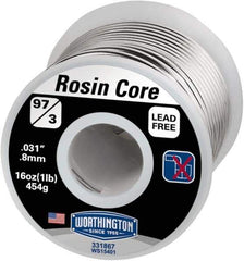 Worthington - 0.0310 Inch Diameter, 97 Percent Tin and Copper and 3 Percent Rosin Core, Rosin Core Solder - 1 Lb. - Exact Industrial Supply
