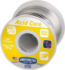 Worthington - 1/8 Inch Diameter, 97 Percent Tin and Copper and 3 Percent Urea Core, Lead Free Acid Core Solder - 1 Lb. - Exact Industrial Supply