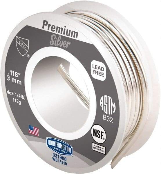 Worthington - 0.1180 Inch Diameter, Tin, Copper and Silver, Premium Silver Lead Free Solder - 1/4 Lb. - Exact Industrial Supply