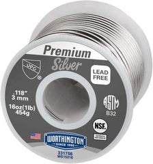 Worthington - 0.1180 Inch Diameter, Tin, Copper and Silver, Premium Silver Lead Free Solder - 1 Lb. - Exact Industrial Supply