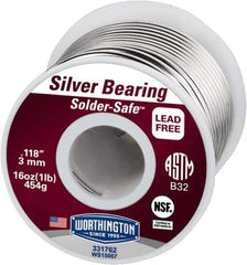 Worthington - 0.1180 Inch Diameter, Tin and Copper with some Silver, Silver Bearing Lead Free Solder - 1 Lb. - Exact Industrial Supply