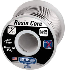 Worthington - 1/16 Inch Diameter, 97 Percent Tin and Copper and 3 Percent Rosin Core Solder - 1 Lb. - Exact Industrial Supply