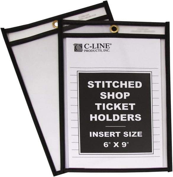 C-LINE - 25 Piece Clear Stitched Shop Ticket Holder - 9" High x 6" Wide - Industrial Tool & Supply