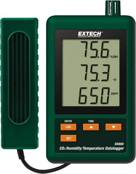 Extech - 32 to 122°F, 10 to 90% Humidity Range, Temp, CO2 Recorder - Industrial Tool & Supply