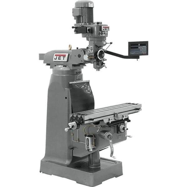 Jet - 7-7/8" Table Width x 35-3/4" Table Length, Variable Speed Pulley Control, 1 Phase Knee Milling Machine - R8 Spindle Taper, 1-1/2 hp - Industrial Tool & Supply