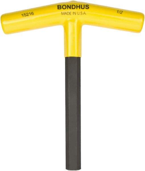 Bondhus - 1/2" Hex, T-Handle, Hex Key - 6" OAL, Protanium High Torque Steel, Inch System of Measurement - Industrial Tool & Supply