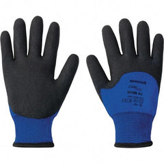 North - Size L PVC Coated Nylon Cold Protection Work Gloves - For Cold Weather, Palm & Fingers Coated, Knit Wrist Cuff, Full Fingered, Black/Blue, Paired - Industrial Tool & Supply